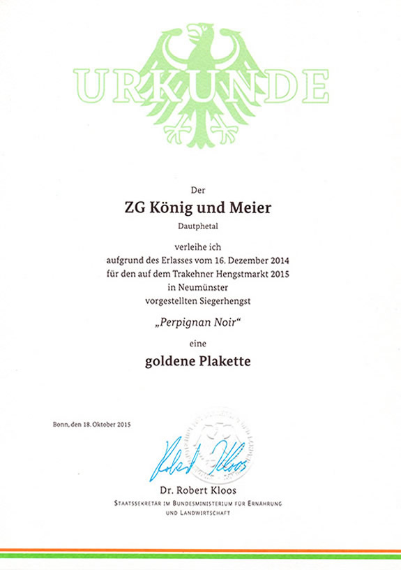 Urkunde: goldene Plakette